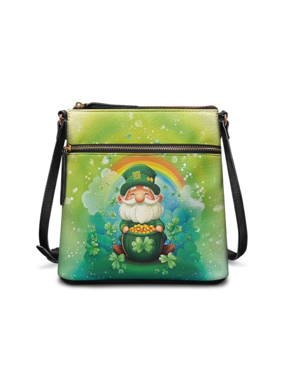 Smooth Zipper Purse Satchel for Everyday Weekend Activities Outings, PU Leather Waterproof Durable Sling Bag, Rainbow Dwarf Pattern