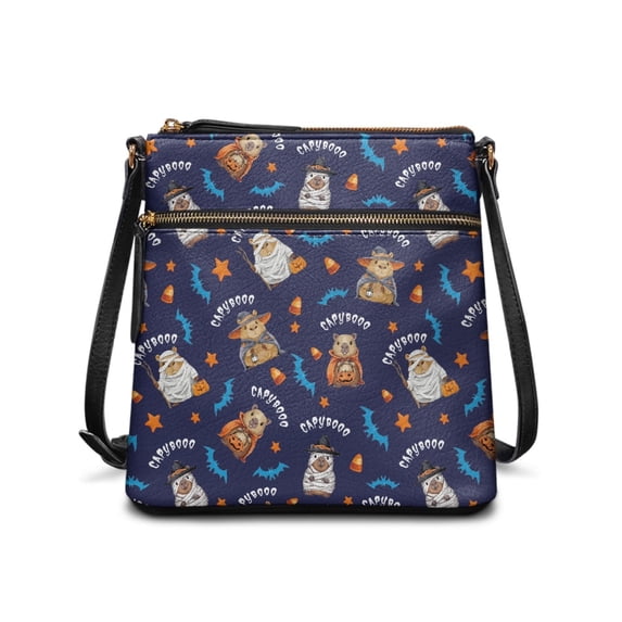 HELLHERO Smooth Zipper Sling Bag for Daily Outdoor Activities, Stylish Water-Resistant Ladies Crossbody Shoulder Bag, Halloween Capybara Pattern