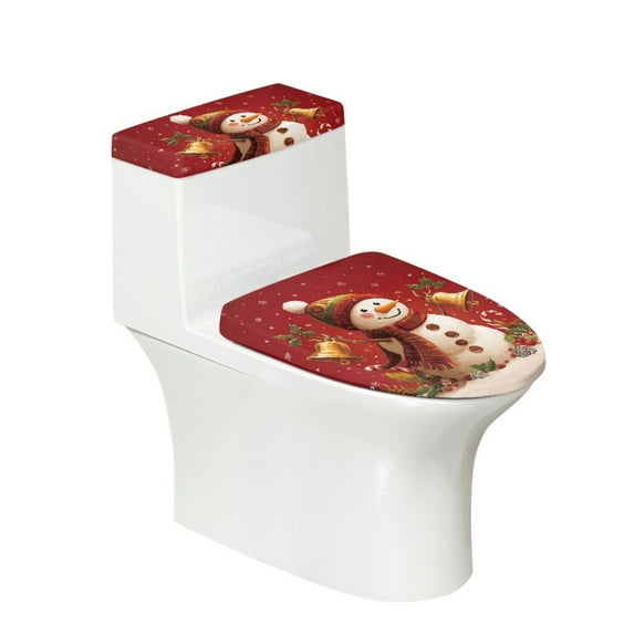 HELLHERO Snowman Bell Universal Stretch Elastic Bottom Polyester Fabric Bathroom Toilet Cozy Set Bathroom Non-Slip Washable and Reusable U-Shaped Pack of 2