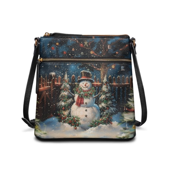 HELLHERO Snowman Christmas Tree Pattern Waterproof Design Shoulder Bag for Everyday Work, Stylish Fashion Women's Shoulder Bag Adjustable Strap Purse Satchel