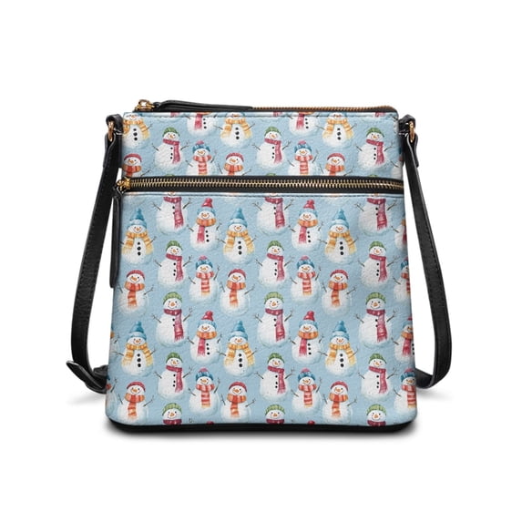 HELLHERO Snowman Crossbody Purse, Waterproof Purse Satchel PU Leather Adjustable Strap Satchel Bag for Weekend Trips Dating