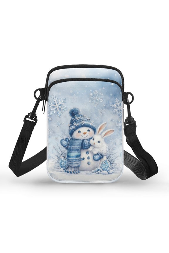 Snowman Rabbit Women Messenger Bag with Shoulder Strap Polyester Adults 4.33"x1.97"x7.09" for Daily Use