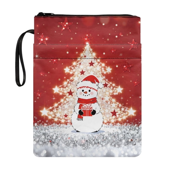 HELLHERO Snowman Tree Book Lovers Gifts Zipper Pouch, Polyester Fabric Book Organzier Holder Book Storage Bag Book Cover Carrying Case with Book Protection