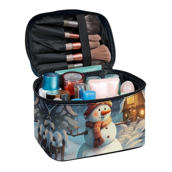 HELLHERO Snowman Winter Pouch Makeup Organizer Handheld with Slip-in Pockets Travel Make Up Organizer for Girls Bathroom and Organizing