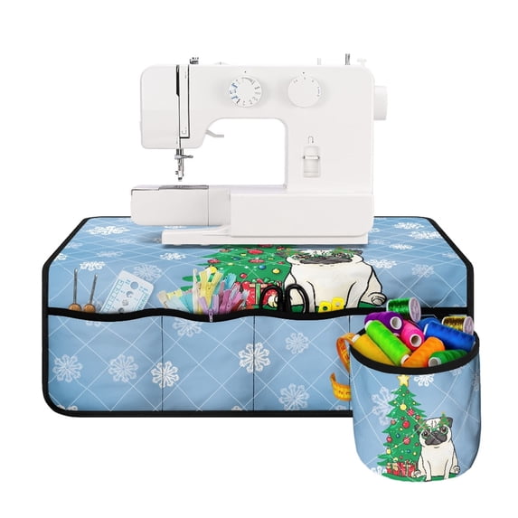 HELLHERO Snowmen Sewing Machine Pad with Storage Cylinder Dustproof Washable for Most Sewing Machines