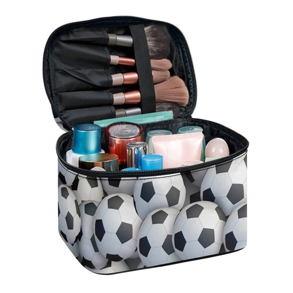 HELLHERO Soccer Balls Portable Makeup Brush Bag Wide Open Portable Pouch Travel Organizer Women Desktop