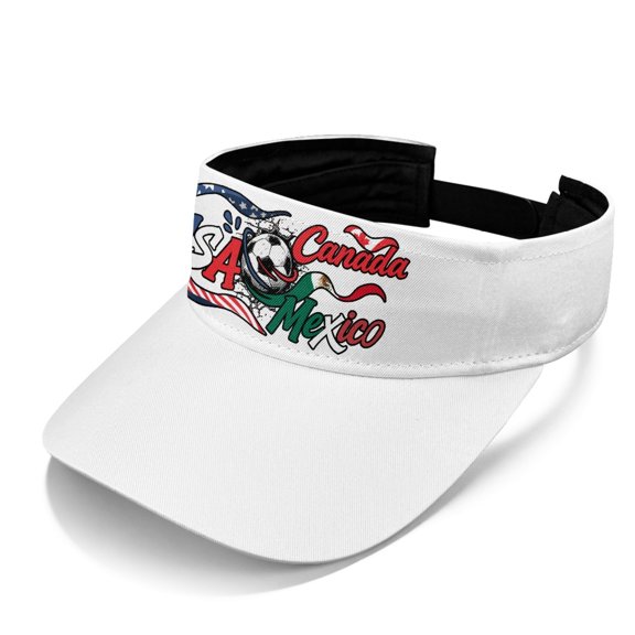 HELLHERO Soccer Usa Canada Mexico Decoration Open Top Visors for Men, Polyester Fabric Adjustable Breathable Sports Visor Hat for Walking Running Hiking