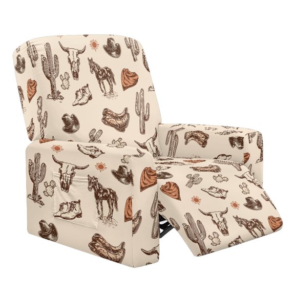 HELLHERO Soft 4 Pieces Recliner Slipcover for Kids, Polyester Spandex Blend Brushed Recliner Slipcovers for Home, Western Desert Pattern