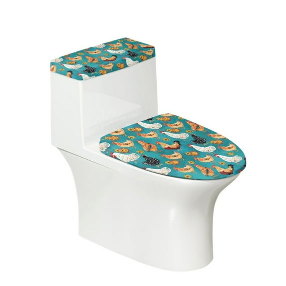 HELLHERO Soft Elastic Bottom Stretch Polyester Fabric Toilet Seat Lid Cover Indoor Home Elastic Installation Non-Slip 17"x21" 2 Pcs Set