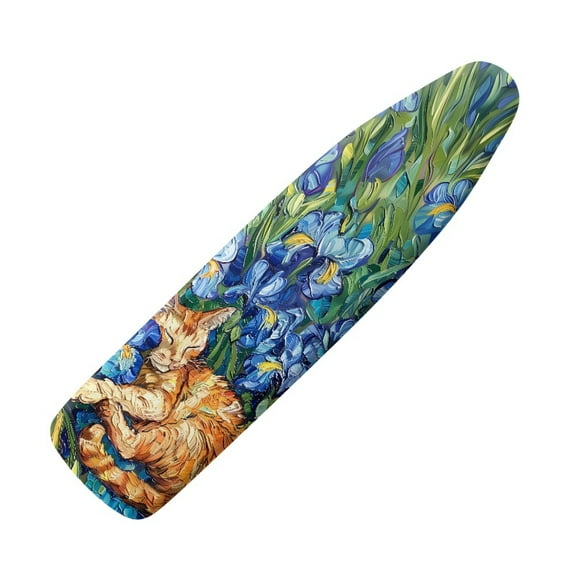 HELLHERO Soft Ironing Board Cover, Blue Iris Cat Ironing Board Cover, Non Stick Scorch and Stain Resistant Standard Size 15x54 Inch with Elastic Edges