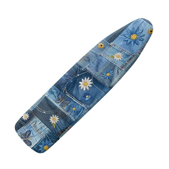 HELLHERO Soft Ironing Board Cover, Retro Denim Patchwork Style Ironing Board Cover, Non Stick Scorch and Stain Resistant Standard Size 15x54 Inch with Elastic Edges