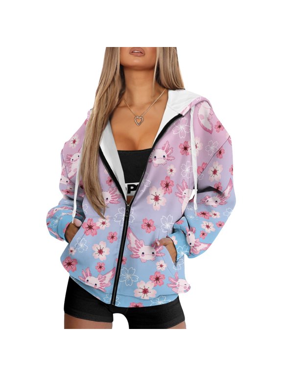 Soft Long Sleeve Sweatshirts for Fall Travel, Salamander Pattern Polyester Fabric Drawstring Track Jacket