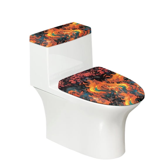 HELLHERO Soft Polyester Toilet Lid Seat Cover Elastic Bottom Toilet Seat Cover Replacement & Stretchy Fabric for Hotel, Colorful Flame Art