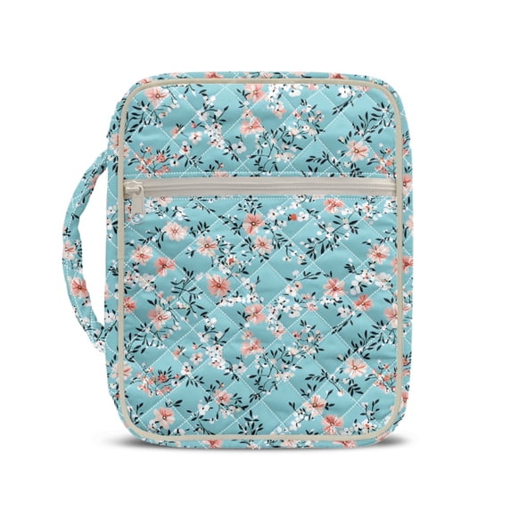 HELLHERO Soft Quilted Bible Cover for Women, Pockets Portable Bible Cover Case Polyester Fabric Book Protector Aqua Floral