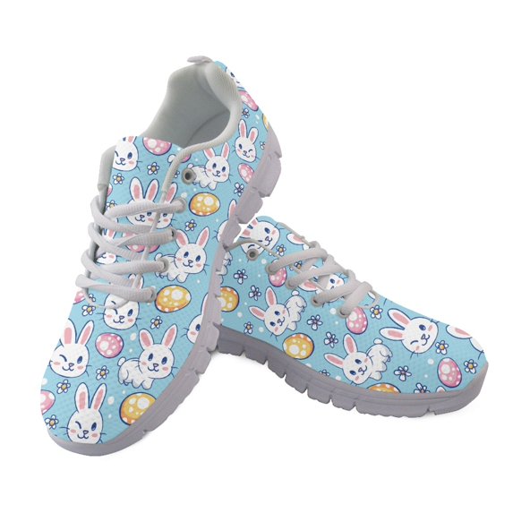 HELLHERO Soft Running Sneakers for Walking Work, Mesh Breathable Lightweight Running Shoes, Easter Bunny Eggs