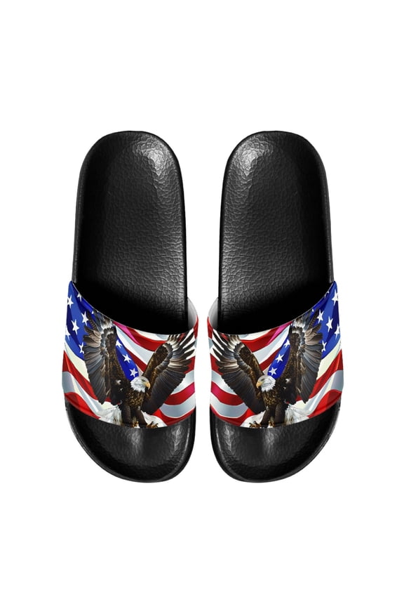 Soft Slide Sandals for Beach Swimming Pool Daily Wear, Lightweight EVA Slippers, American Flag Eagle Print