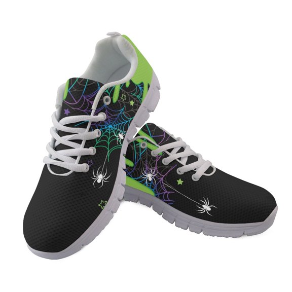 HELLHERO Soft Trainers for Running Gym, Mesh Breathable Casual Running Shoes, Slime Spiderweb