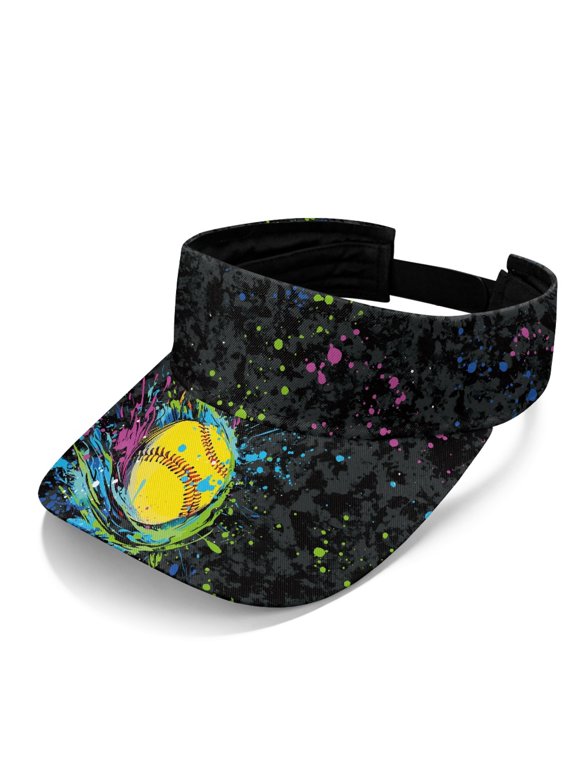 Softball Splash Art Sun Visor Hat for Women, Polyester Fabric Lightweight Open Top Sun Visor Cap for Travel Golf Summer