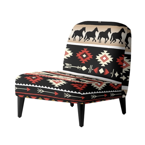 HELLHERO Southwestern Style Horse Silhouette & Geometric Pattern Comfortable Elastic Bottom Armless Accent Chair Protector Trendy Armless Accent Chair Cover for Armless Chair