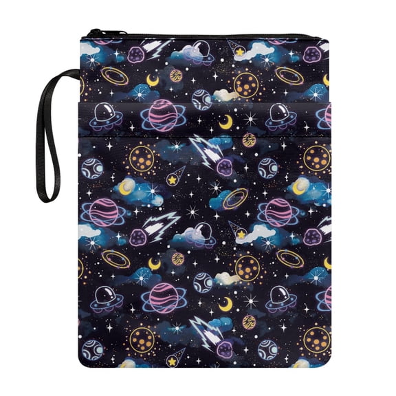 HELLHERO Space Planet Rocket Design Book Cover Sleeve Pouch Book Storage Bag Polyester Lightweight Book Organzoer Holder with Pocket Reusable