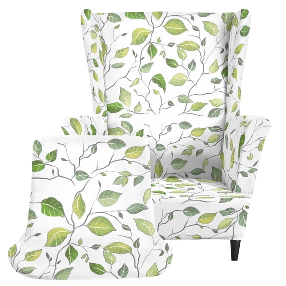 HELLHERO Spandex 2 Piece Wingback Chair Cover for Bedroom, Stretch Soft Wingback Chair Slipcover, Leaf Pattern