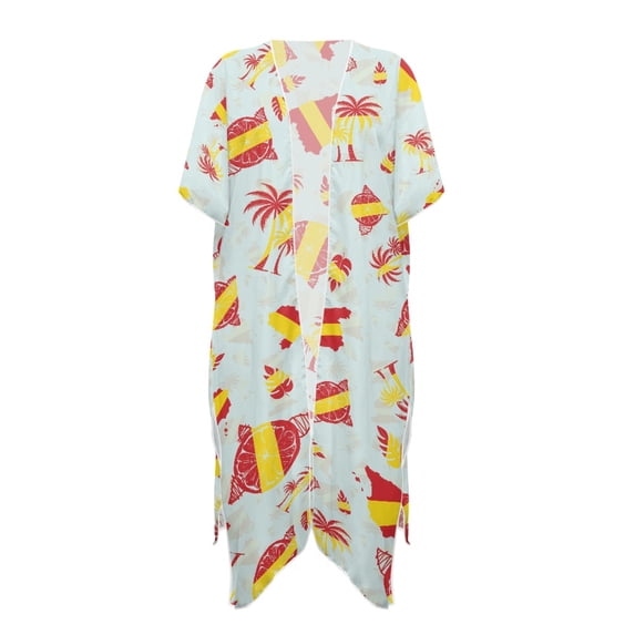 HELLHERO Spanish Themed Tropical Kimono Cover Up - Lightweight Breathable Beachwear with Palm Trees & Spain Flag Accents - Perfect for Pool, Resort & Vacation