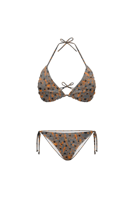 Spider Orange Splatter Pattern Two Piece Bikini Set Sexy Backless Swimwear Quick Dry Adjustable Halter Vacation Summer Fun