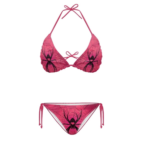 HELLHERO Spider Web Pattern Polyester Spandex Two Piece Swimwear Skin Friendly and Breathable Quick Drying Plus Size Design Sexy
