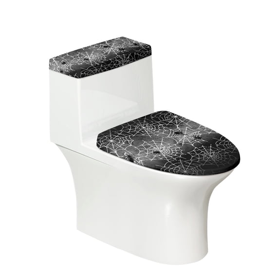 HELLHERO Spider's Web Toilet Dust Cover Set Universal Toilet Lid Dust Cover Set & Pack of 2 Adjustable Elastic Bottom