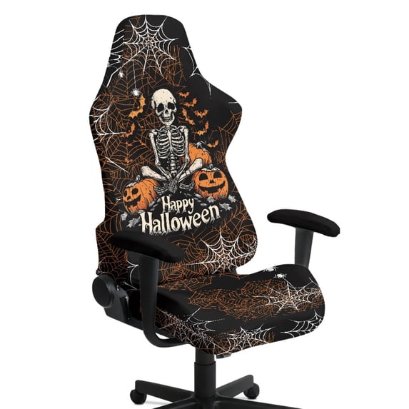 HELLHERO Spiderweb Skeleton Halloween Gaming Chair Covers Slipcover Set with Armrest Covers, Set of 4 Soft Stretch Computer Chair Seat Slipcovers with Armrest Slipcovers for Game Office