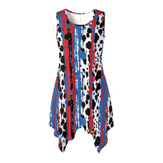 HELLHERO Splatter Paint Sleeveless Sundress, Side Pockets Ladies Irregular Hem Casual Dress Round Neck Non-Fade Asymmetric Hem Midi Dress for Cocktail Party