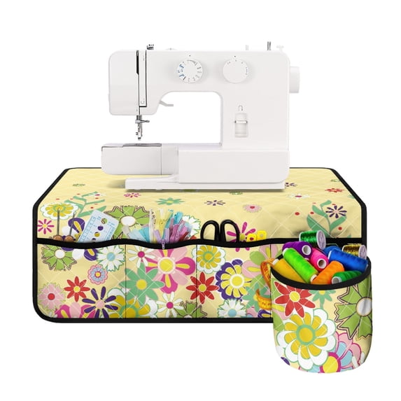 HELLHERO Spring Flower Border Fabric Polyester Sewing Machine Pad Removable Storage Bag Waterproof Easy to Clean for Mom Wife Present