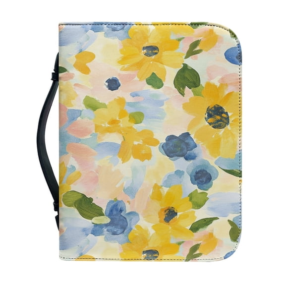 HELLHERO Spring Watercolor Blooms Bible Covers for Outdoor Study Prayer, Portable Church Bible Bag PU Leather Protective Bible Bags