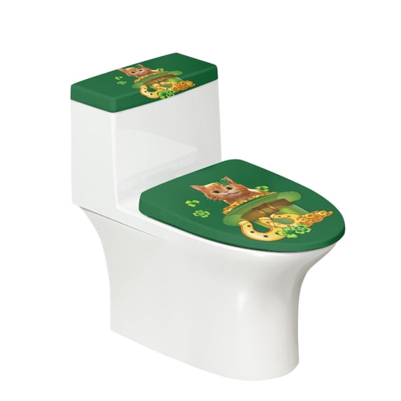 HELLHERO St. Patrick's Day Soft Universal Stretch Polyester Toilet Lid Cover Set Modern Bathrooms Non-Slip Machine Washable U-Shaped 2 Pcs Set