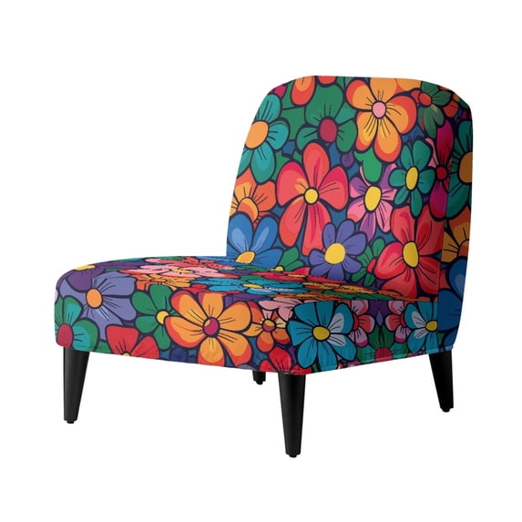 HELLHERO Stain Protection Armless Accent Chair Cover for Dining Room, Comfortable Armless Accent Chair Cover Protector, Retro Colourful Pop Floral