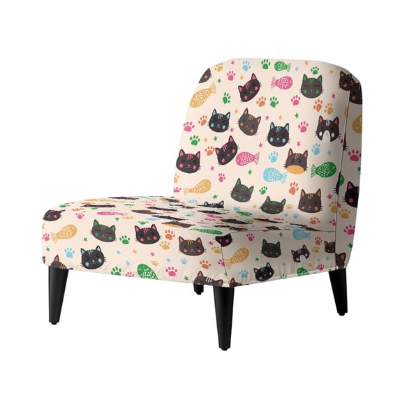 HELLHERO Stain Protection Elastic Bottom Slipper Chair Soft Cover for Accent Chair Without Arms, Armless Accent Chair Washable Cover Fish Cat