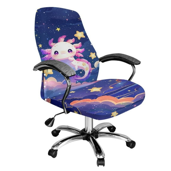 HELLHERO Star Axolotl Print Office Chair Cover Elastic, Anti-dust Office Seat Slipcover, Washable Desk Chair Cover, Purple