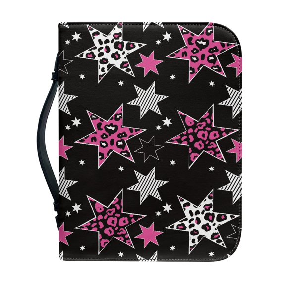 HELLHERO Star Pattern Design Bible Case Zippered Handle for Outdoor Church Christian Prayer, PU Leather Protective Bible Cover