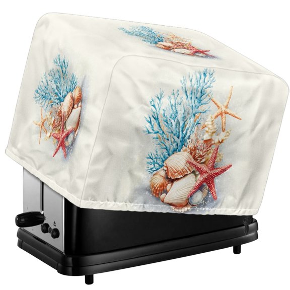 HELLHERO Starfish Seashells Print Bread Maker Cover 2 Slice, Dustproof Water-Resistant Toaster Cover with Drawstring, Small Kitchen Appliance Protector