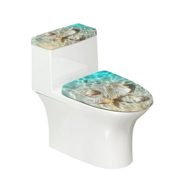 HELLHERO Starfish Shells Adds Holiday Charm for Household, Universal Polyester Toilet Dust Cover Set, Adjustable, Fits All Toilet Shapes, 2 Piece
