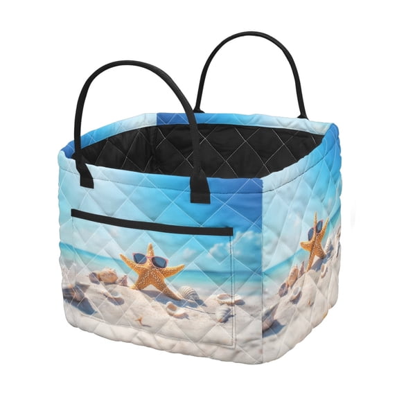 HELLHERO Starfish Soft Quilted Laundry Basket for Bathroom Dorm, Polyester Room Decor Quilted Storage Basket with Waterproof