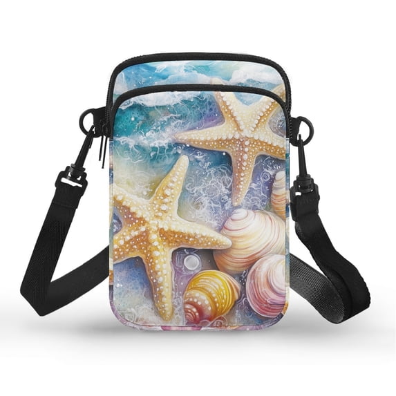 HELLHERO Starfish and Conch Patterns Crossbody Sling Bag for Adult Polyester Messenger Bag with Zipper