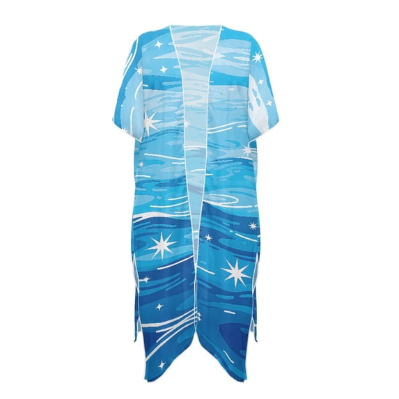 HELLHERO Starry Ocean Wave Kimono Cover Up - Lightweight Breathable Beachwear for Women | Perfect for Tropical Vacation, Poolside & Beach Party