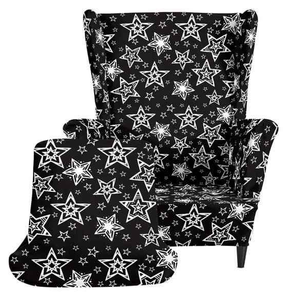 HELLHERO Stars 2 Piece Wingback Chair Slipcover, Scratch-resistant Washable Single-Seat Wingback Armchair Covers Spandex Wingback Chair Cover for Living Room Bedroom
