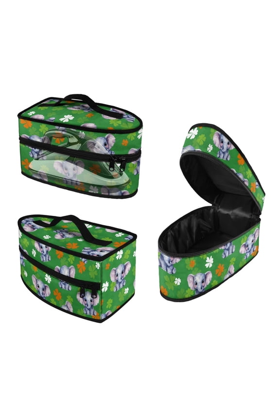 Steam Iron Bag Four-Leaf Clover and Elephant Pattern Easy to Carry for Clothing Ironing Machines Fits Outing, Bag Only