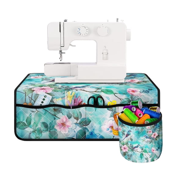 HELLHERO Storage Bag Sewing Machine Mat Foldable Polyester Fabric Protective Mat Hummingbird Flowers for Xmas Gifts Home Sewing Classes