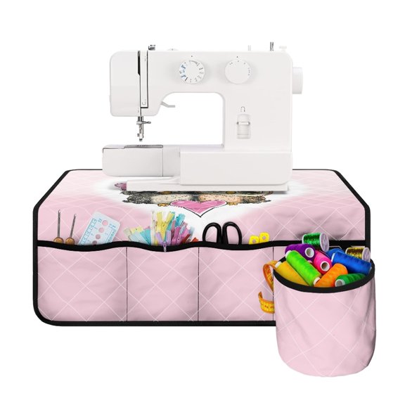 HELLHERO Storage Bag Sewing Machine Pad Soft to Keep Tidy Washable for Mom Wife Present Sew Table, Owl Heart Pattern Design