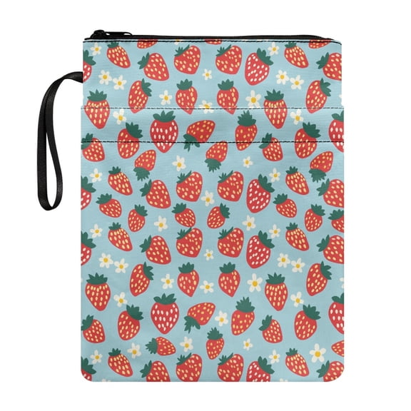 HELLHERO Strawberries Book Sleeve Protector Pouch Book Organzier Holder with Zipper Polyester Protector Wrap Bag for Women Hardcover Notebook Waterproof