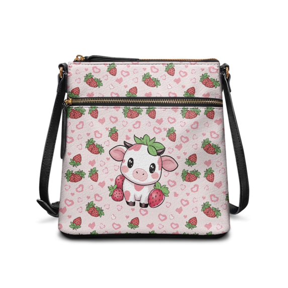 HELLHERO Strawberries PU Leather Crossbody Purse for Ladies Ladies Crossbody Shoulder Bag, Stylish Easy to Carry Crossbody Shoulder Purse Fashion for Dating Travel