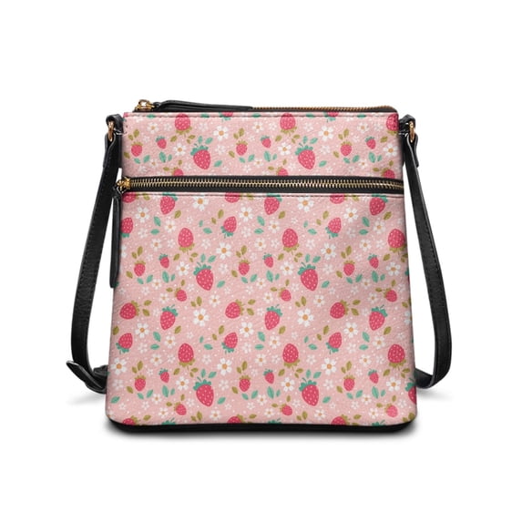 HELLHERO Strawberry Floral Pattern Ladies Shoulder Bag, Lightweight Satchel Bag Waterproof Stylish Sling Bag for Everyday Work